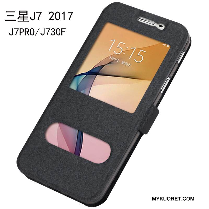 Kuori Samsung Galaxy J7 2017 Nahka Puhelimen Kuoret Punainen, Kotelo Samsung Galaxy J7 2017 Laukut