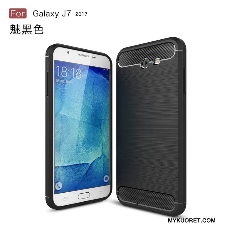 Kuori Samsung Galaxy J7 2017 Pehmeä Neste Puhelimen Kuoret Kukkakuvio, Kotelo Samsung Galaxy J7 2017 Suojaus Musta Johdin
