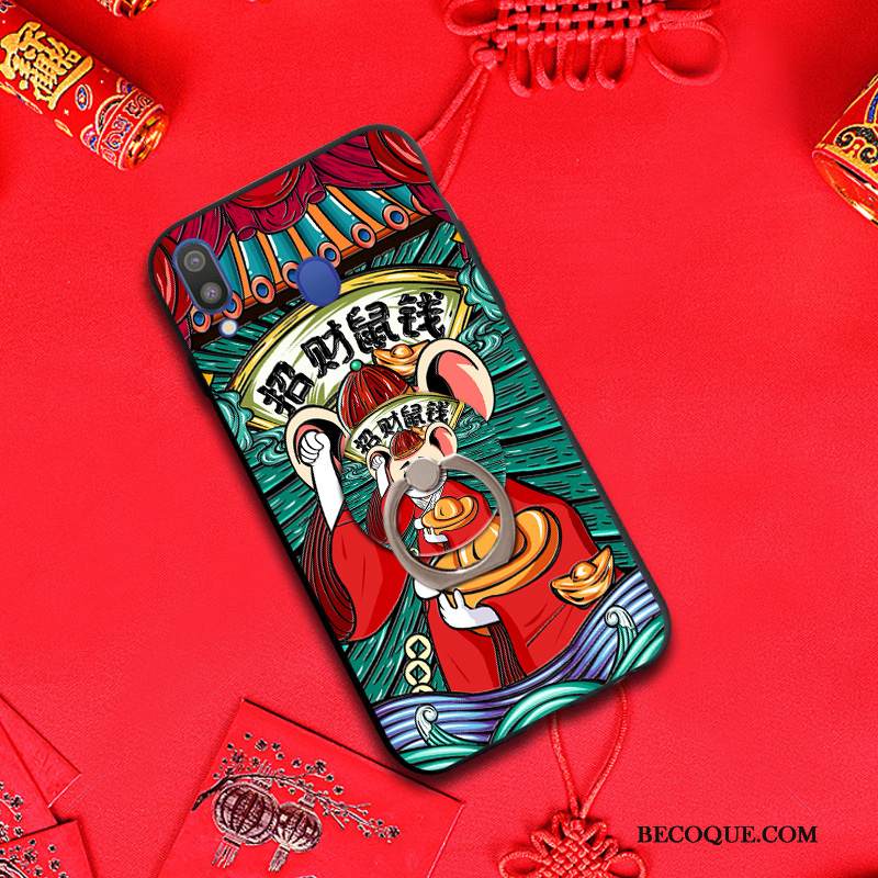 Kuori Samsung Galaxy M20 Laukut Puhelimen Kuoret Kiinalainen Tyyli, Kotelo Samsung Galaxy M20 Suojaus Rikkaus Punainen