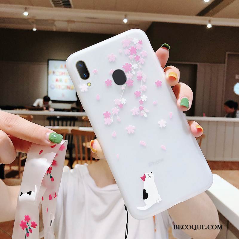 Kuori Samsung Galaxy M20 Suojaus Kirsikka Valkoinen, Kotelo Samsung Galaxy M20 Pehmeä Neste Murtumaton Puhelimen Kuoret