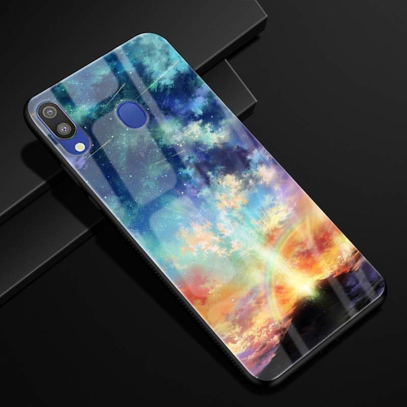 Kuori Samsung Galaxy M20 Ylellisyys Puhelimen Kuoret Tähtitaivas, Kotelo Samsung Galaxy M20 Laukut Musta Kukkakuvio