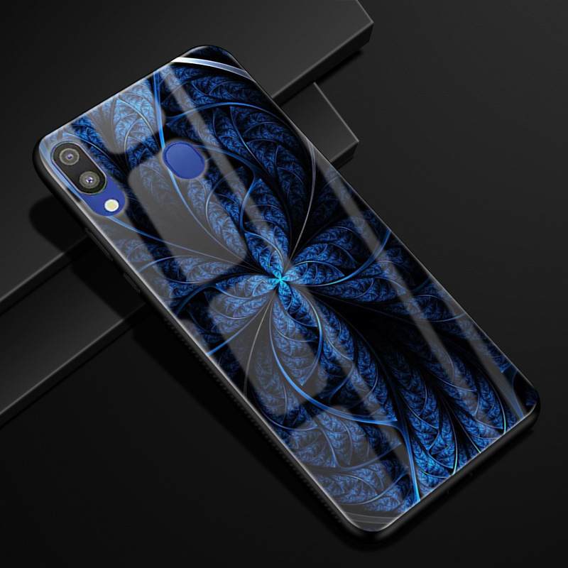 Kuori Samsung Galaxy M20 Ylellisyys Puhelimen Kuoret Tähtitaivas, Kotelo Samsung Galaxy M20 Laukut Musta Kukkakuvio