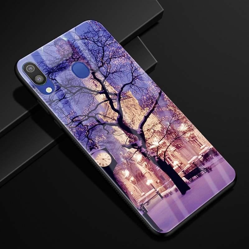 Kuori Samsung Galaxy M20 Ylellisyys Puhelimen Kuoret Tähtitaivas, Kotelo Samsung Galaxy M20 Laukut Musta Kukkakuvio