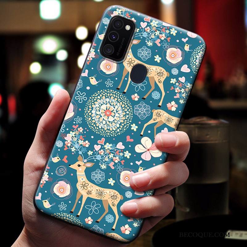 Kuori Samsung Galaxy M30s Kohokuviointi Murtumaton Sininen, Kotelo Samsung Galaxy M30s Pehmeä Neste Puhelimen Kuoret