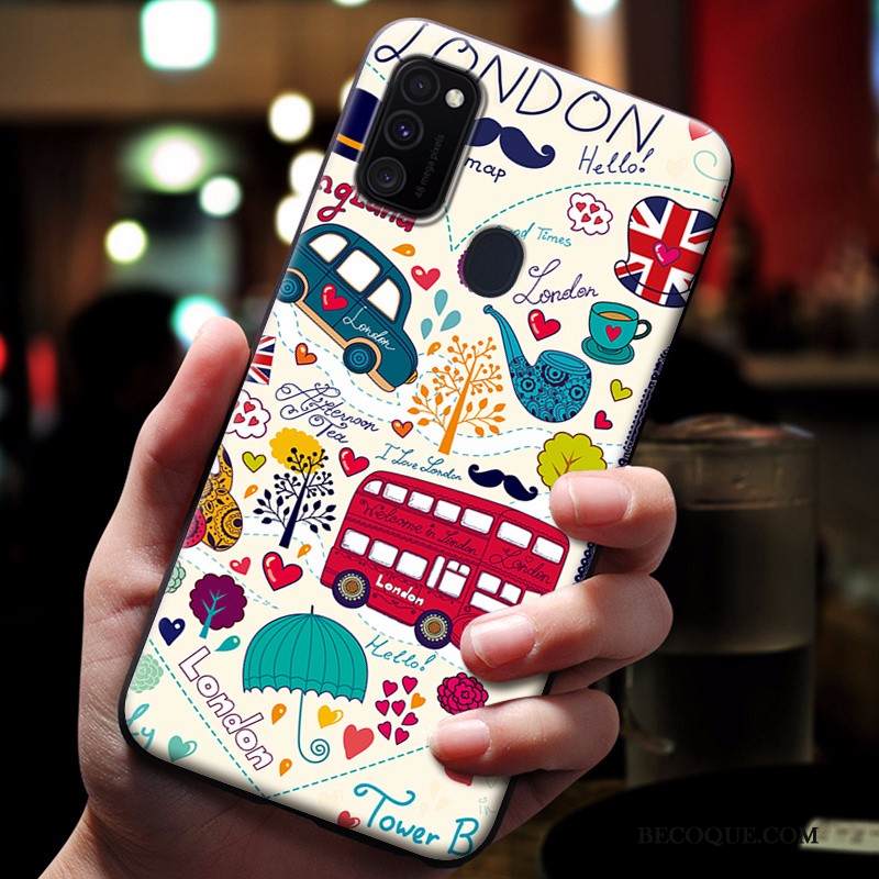 Kuori Samsung Galaxy M30s Kohokuviointi Murtumaton Sininen, Kotelo Samsung Galaxy M30s Pehmeä Neste Puhelimen Kuoret