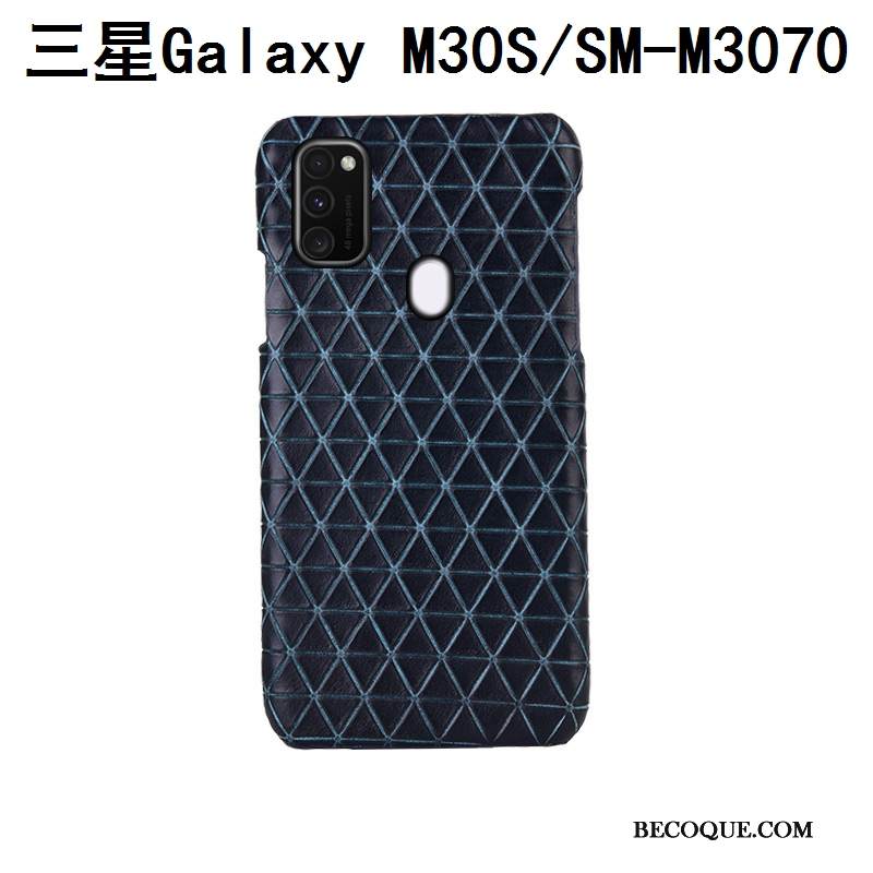 Kuori Samsung Galaxy M30s Nahka Puhelimen Kuoret Pleedi, Kotelo Samsung Galaxy M30s Tila Sininen Takakansi