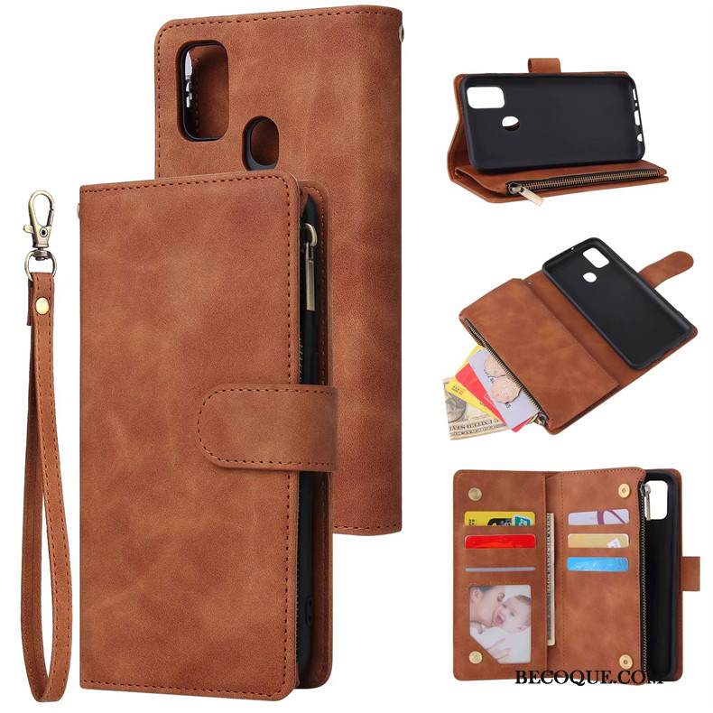 Kuori Samsung Galaxy M30s Nahka Puhelimen Kuoret Viini Punainen, Kotelo Samsung Galaxy M30s Salkku Kortti