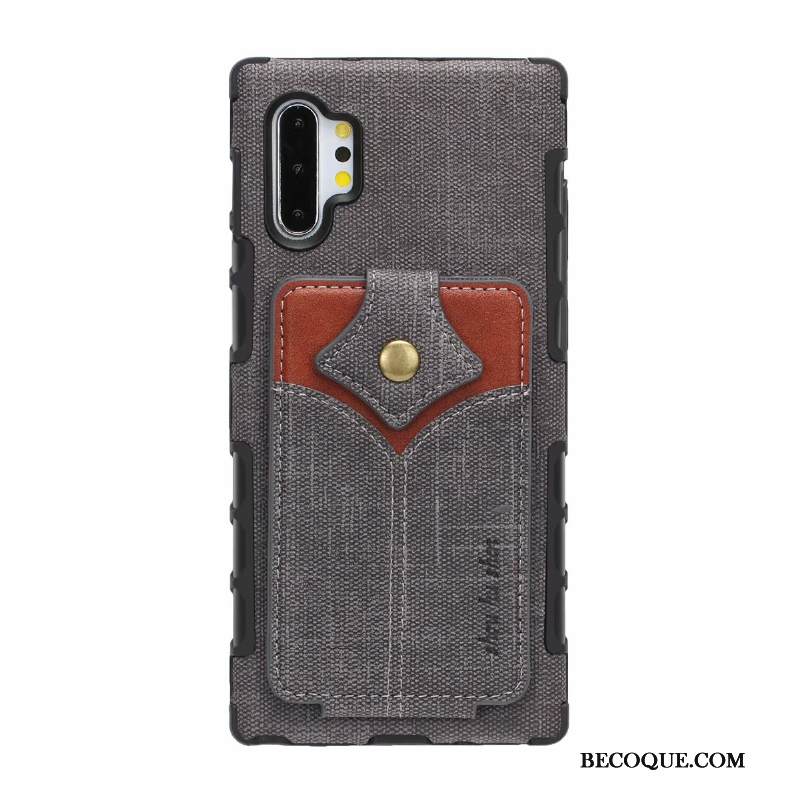 Kuori Samsung Galaxy Note 10+ Laukut Murtumaton Harmaa, Kotelo Samsung Galaxy Note 10+ Nahka Puhelimen Kuoret Kortti