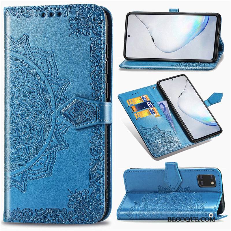 Kuori Samsung Galaxy Note 10 Lite Kohokuviointi Kiinteä Väri Kukka, Kotelo Samsung Galaxy Note 10 Lite Nahka Puhelimen Kuoret Vihreä