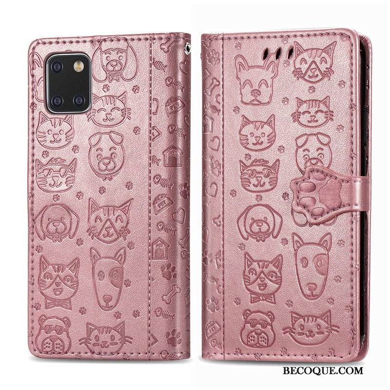 Kuori Samsung Galaxy Note 10 Lite Nahka Kukka Violetti, Kotelo Samsung Galaxy Note 10 Lite Kuoret Koira Puhelimen Kuoret