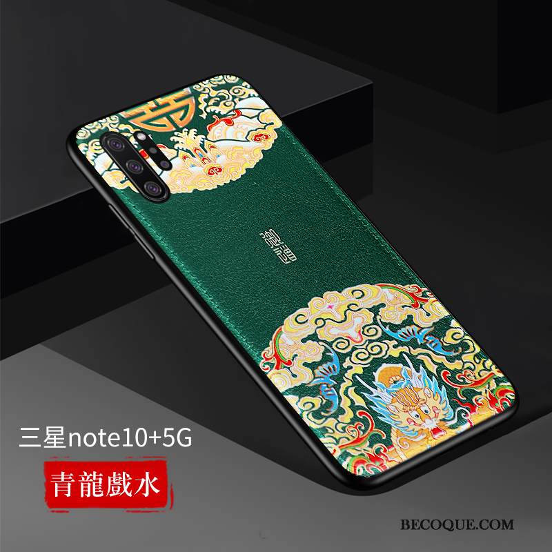 Kuori Samsung Galaxy Note 10+ Nahka Kiinalainen Tyyli Ultra, Kotelo Samsung Galaxy Note 10+ Kohokuviointi Keltainen Trendi