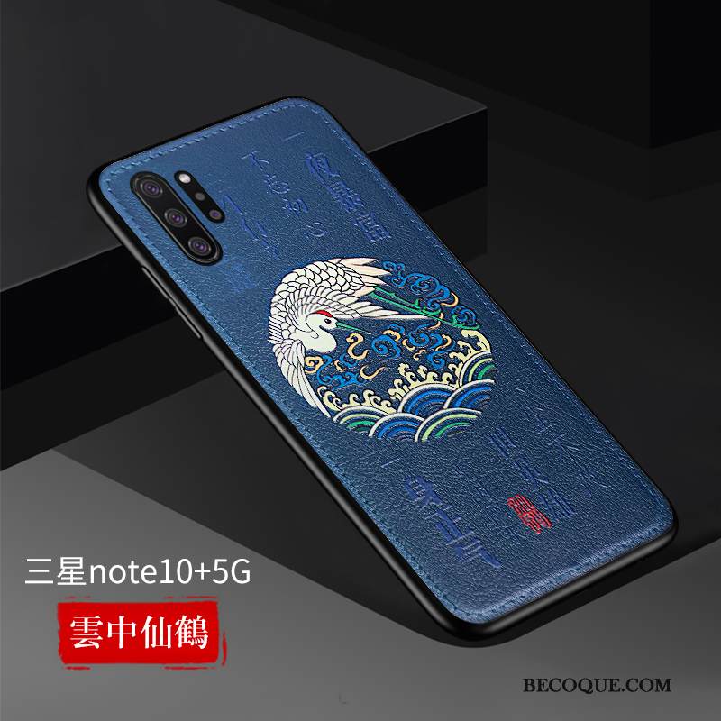 Kuori Samsung Galaxy Note 10+ Nahka Kiinalainen Tyyli Ultra, Kotelo Samsung Galaxy Note 10+ Kohokuviointi Keltainen Trendi