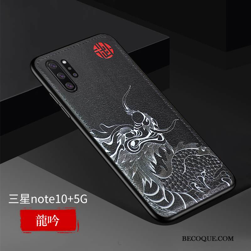 Kuori Samsung Galaxy Note 10+ Nahka Kiinalainen Tyyli Ultra, Kotelo Samsung Galaxy Note 10+ Kohokuviointi Keltainen Trendi