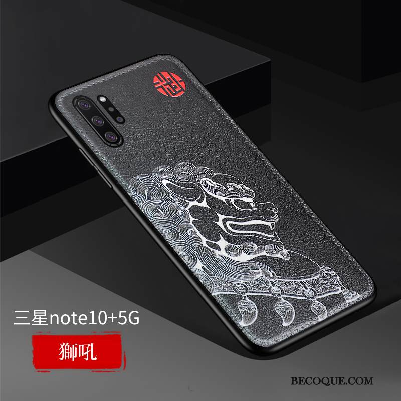 Kuori Samsung Galaxy Note 10+ Nahka Kiinalainen Tyyli Ultra, Kotelo Samsung Galaxy Note 10+ Kohokuviointi Keltainen Trendi