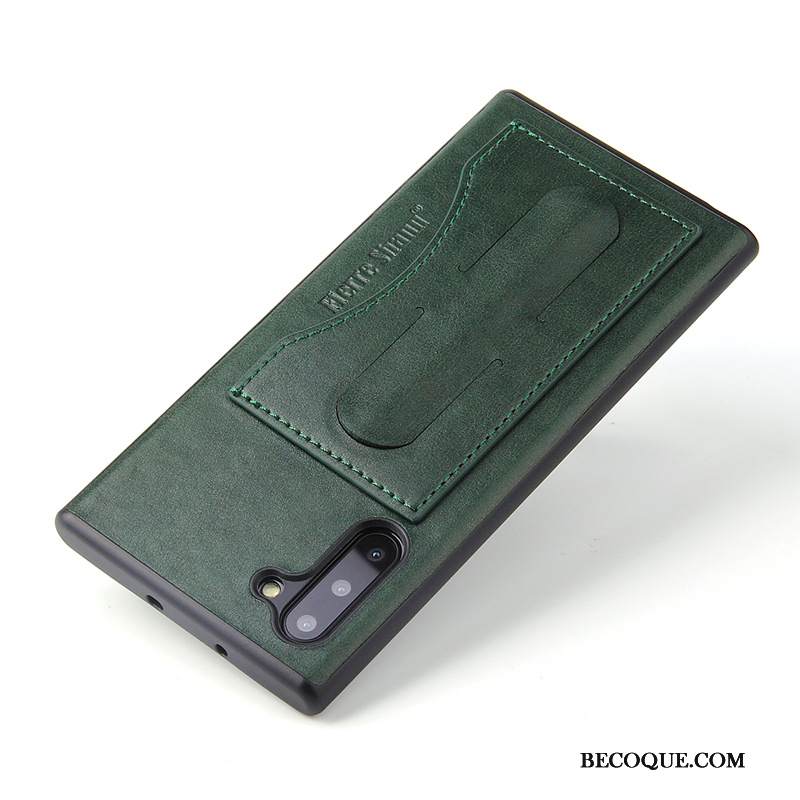 Kuori Samsung Galaxy Note 10 Nahka Puhelimen Kuoret Kortti, Kotelo Samsung Galaxy Note 10 Suojaus Vihreä
