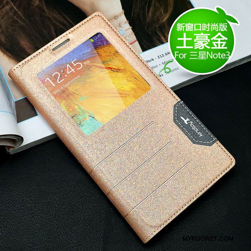 Kuori Samsung Galaxy Note 3 Nahka Uusi Kulta, Kotelo Samsung Galaxy Note 3 Suojaus Puhelimen Kuoret