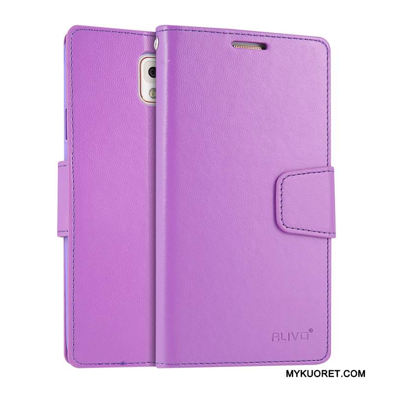 Kuori Samsung Galaxy Note 3 Nahka Violetti Puhelimen Kuoret, Kotelo Samsung Galaxy Note 3 Suojaus