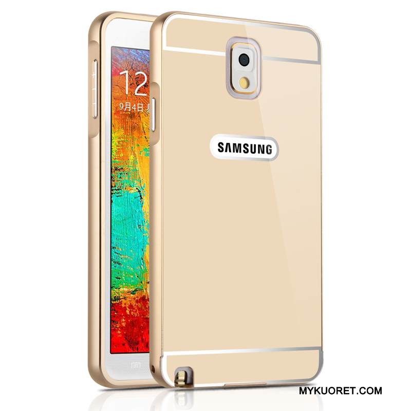 Kuori Samsung Galaxy Note 3 Tuki Kehys Kalvo, Kotelo Samsung Galaxy Note 3 Metalli Murtumaton Kulta