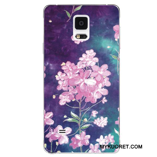 Kuori Samsung Galaxy Note 4 Kukka- Violetti Kiinalainen Tyyli, Kotelo Samsung Galaxy Note 4 Silikoni Puhelimen Kuoret Ripustettavat Koristeet