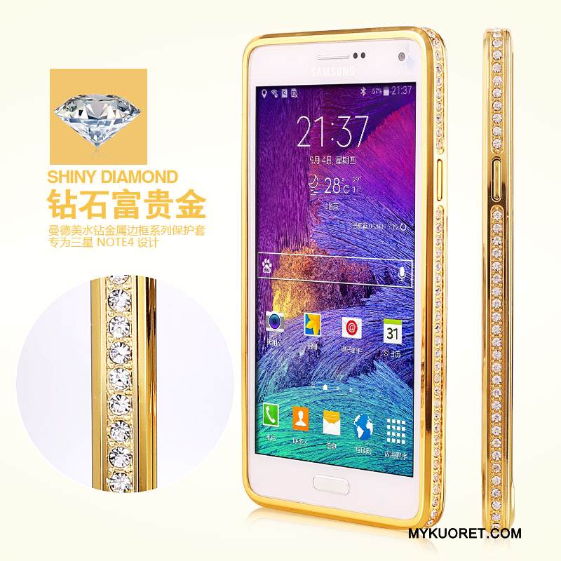 Kuori Samsung Galaxy Note 4 Metalli Kehys Puhelimen Kuoret, Kotelo Samsung Galaxy Note 4 Suojaus Trendi Kulta