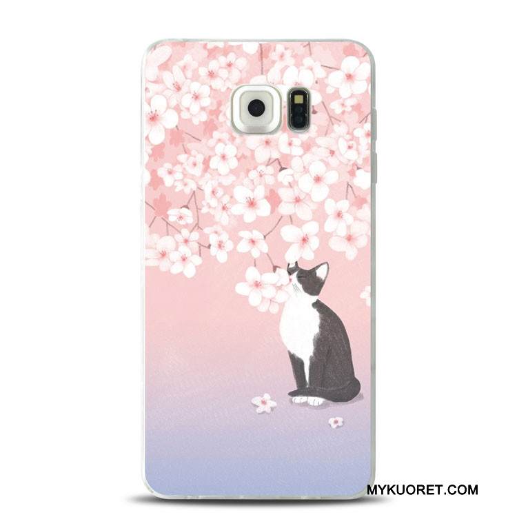 Kuori Samsung Galaxy Note 5 Kohokuviointi Kukka Kissa, Kotelo Samsung Galaxy Note 5 Silikoni Violetti Puhelimen Kuoret