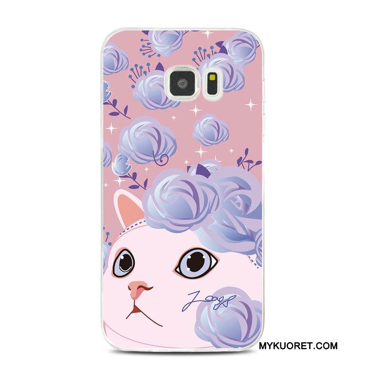 Kuori Samsung Galaxy Note 5 Kohokuviointi Kukka Kissa, Kotelo Samsung Galaxy Note 5 Silikoni Violetti Puhelimen Kuoret