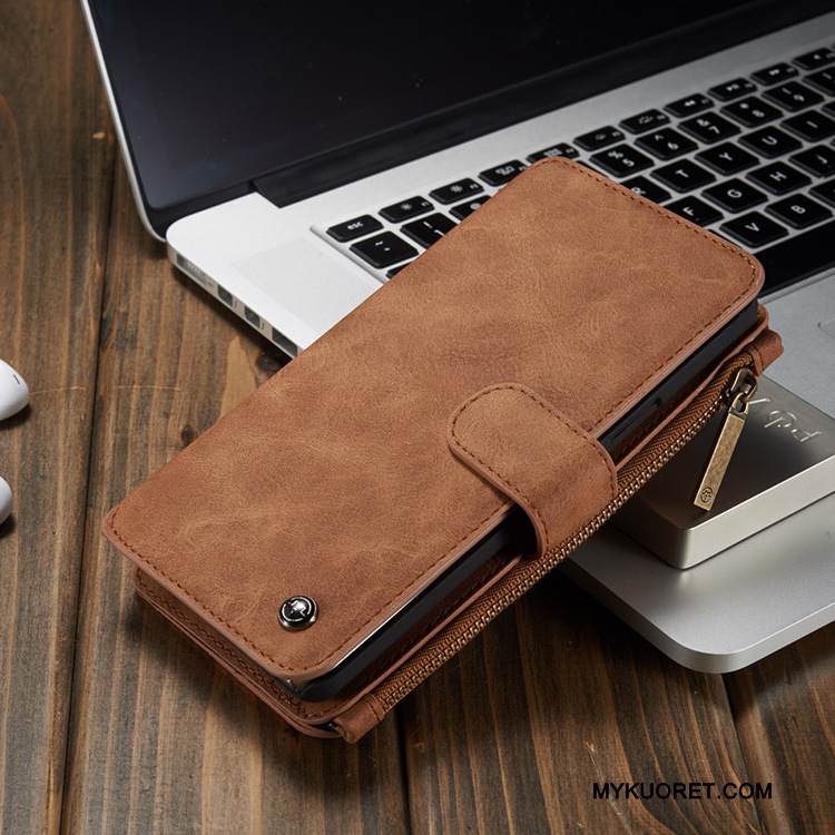 Kuori Samsung Galaxy Note 5 Nahka Vetoketju Khaki, Kotelo Samsung Galaxy Note 5 Suojaus Puhelimen Kuoret Kortti