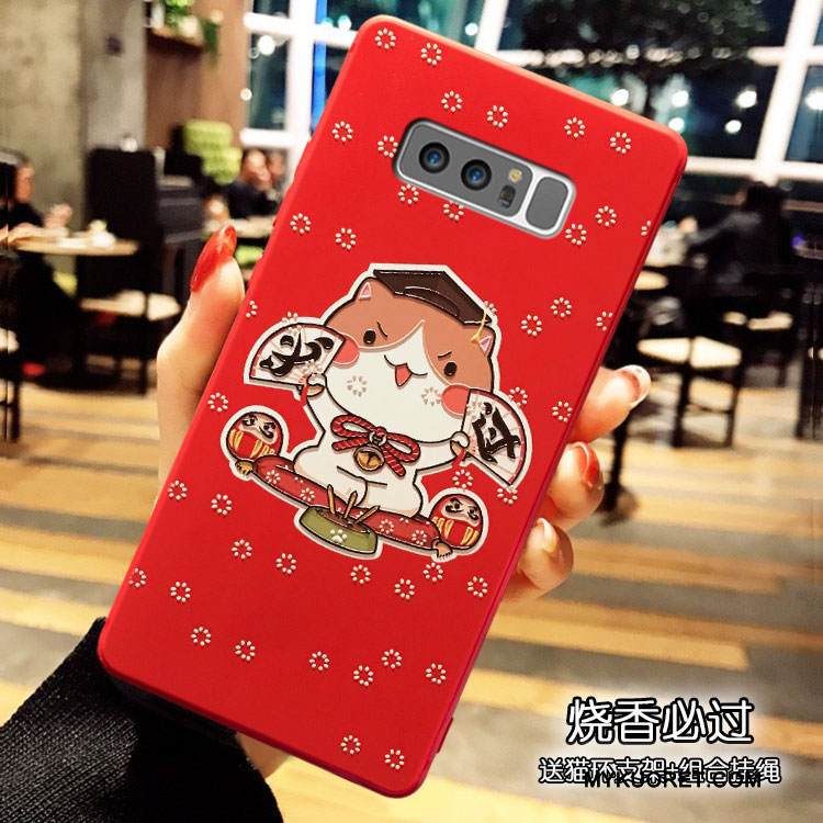 Kuori Samsung Galaxy Note 8 Laukut L Ripustettavat Koristeet, Kotelo Samsung Galaxy Note 8 Silikoni Punainen Kissa