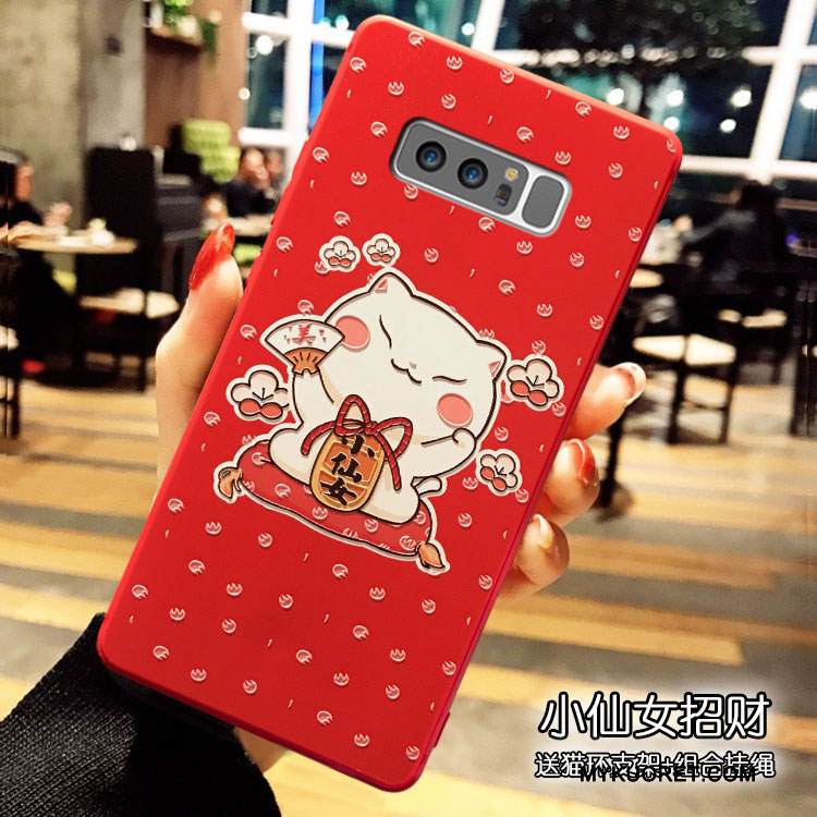 Kuori Samsung Galaxy Note 8 Laukut L Ripustettavat Koristeet, Kotelo Samsung Galaxy Note 8 Silikoni Punainen Kissa