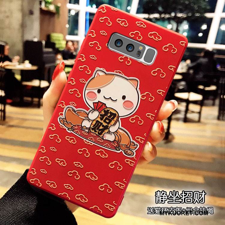 Kuori Samsung Galaxy Note 8 Laukut L Ripustettavat Koristeet, Kotelo Samsung Galaxy Note 8 Silikoni Punainen Kissa