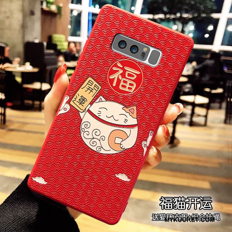 Kuori Samsung Galaxy Note 8 Laukut L Ripustettavat Koristeet, Kotelo Samsung Galaxy Note 8 Silikoni Punainen Kissa