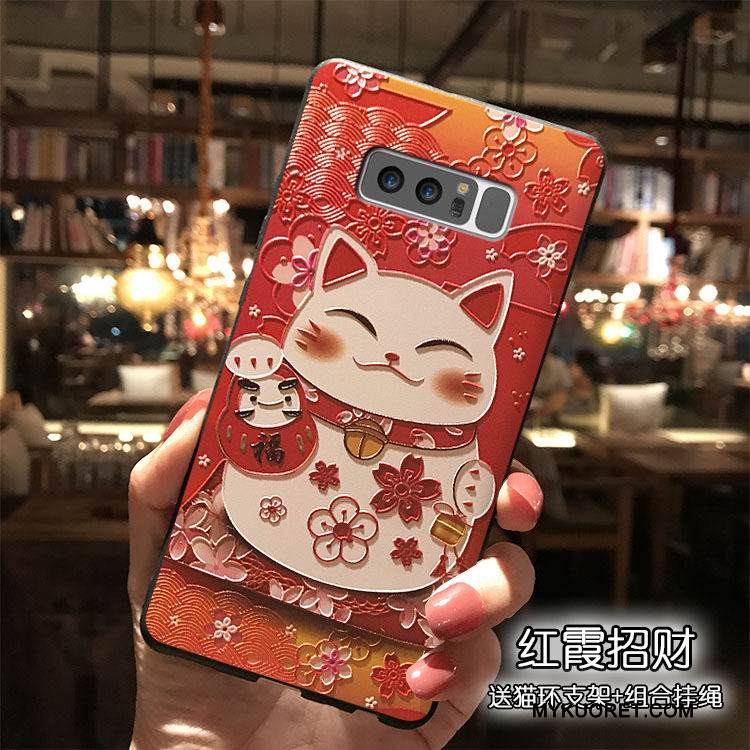 Kuori Samsung Galaxy Note 8 Laukut Punainen Kissa, Kotelo Samsung Galaxy Note 8 Silikoni Ripustettavat Koristeet Rikkaus