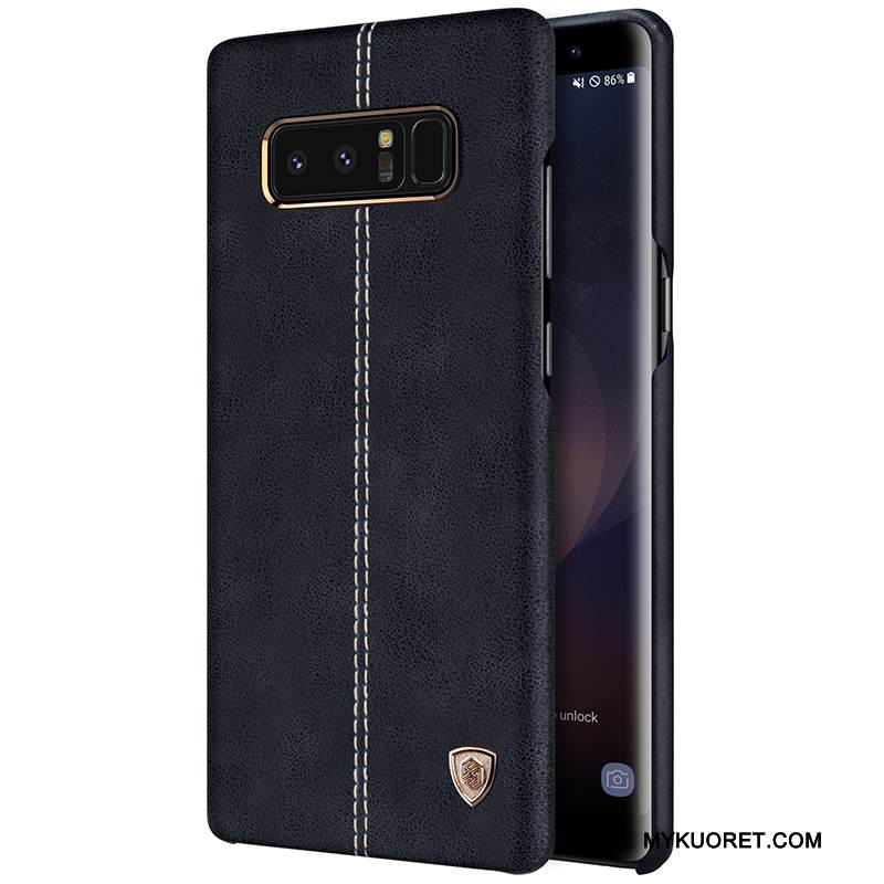 Kuori Samsung Galaxy Note 8 Nahka Puhelimen Kuoret Sininen, Kotelo Samsung Galaxy Note 8 Suojaus Kulta Murtumaton