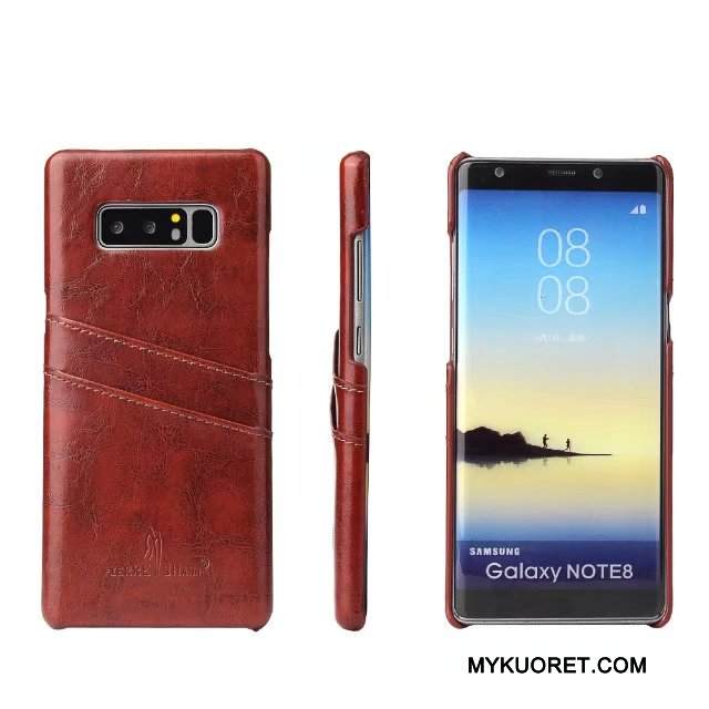 Kuori Samsung Galaxy Note 8 Nahka Takakansi Puhelimen Kuoret, Kotelo Samsung Galaxy Note 8 Suojaus Kortti Sininen