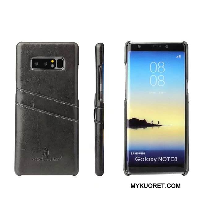 Kuori Samsung Galaxy Note 8 Nahka Takakansi Puhelimen Kuoret, Kotelo Samsung Galaxy Note 8 Suojaus Kortti Sininen