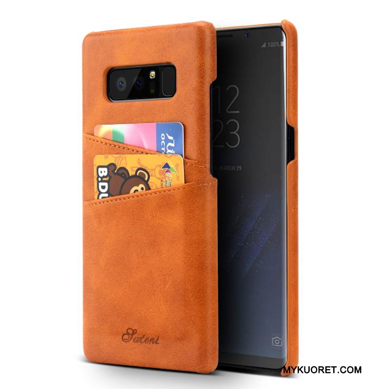 Kuori Samsung Galaxy Note 8 Suojaus Kortti Murtumaton, Kotelo Samsung Galaxy Note 8 Nahka Tummansininen Puhelimen Kuoret