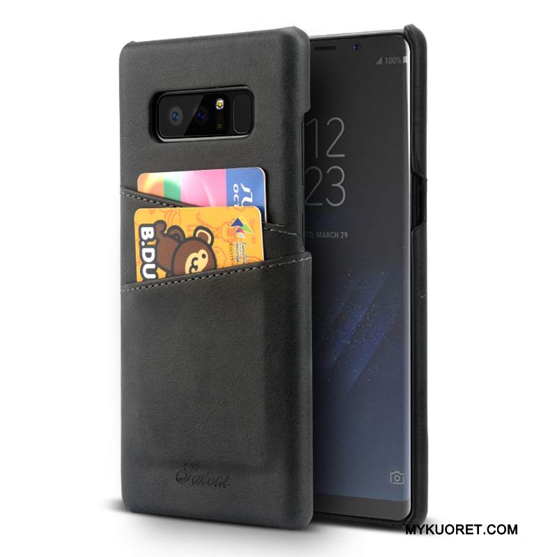Kuori Samsung Galaxy Note 8 Suojaus Kortti Murtumaton, Kotelo Samsung Galaxy Note 8 Nahka Tummansininen Puhelimen Kuoret