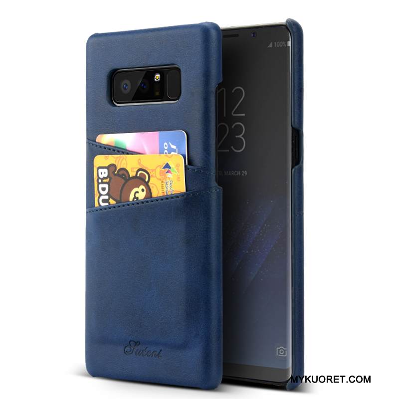 Kuori Samsung Galaxy Note 8 Suojaus Kortti Murtumaton, Kotelo Samsung Galaxy Note 8 Nahka Tummansininen Puhelimen Kuoret