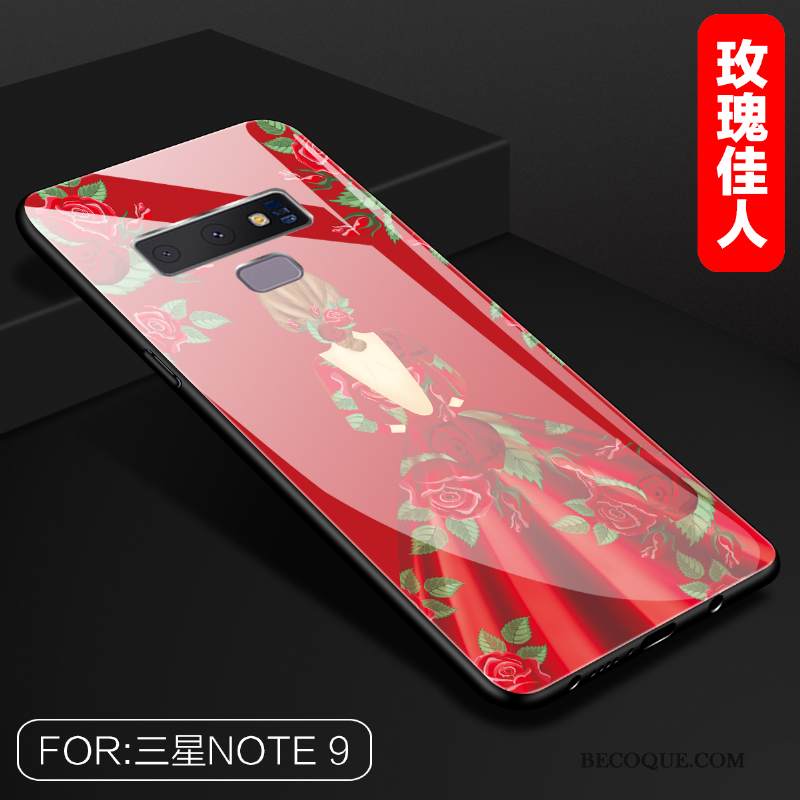 Kuori Samsung Galaxy Note 9 Laukut Trendi Peili, Kotelo Samsung Galaxy Note 9 Luova Net Red Lasi