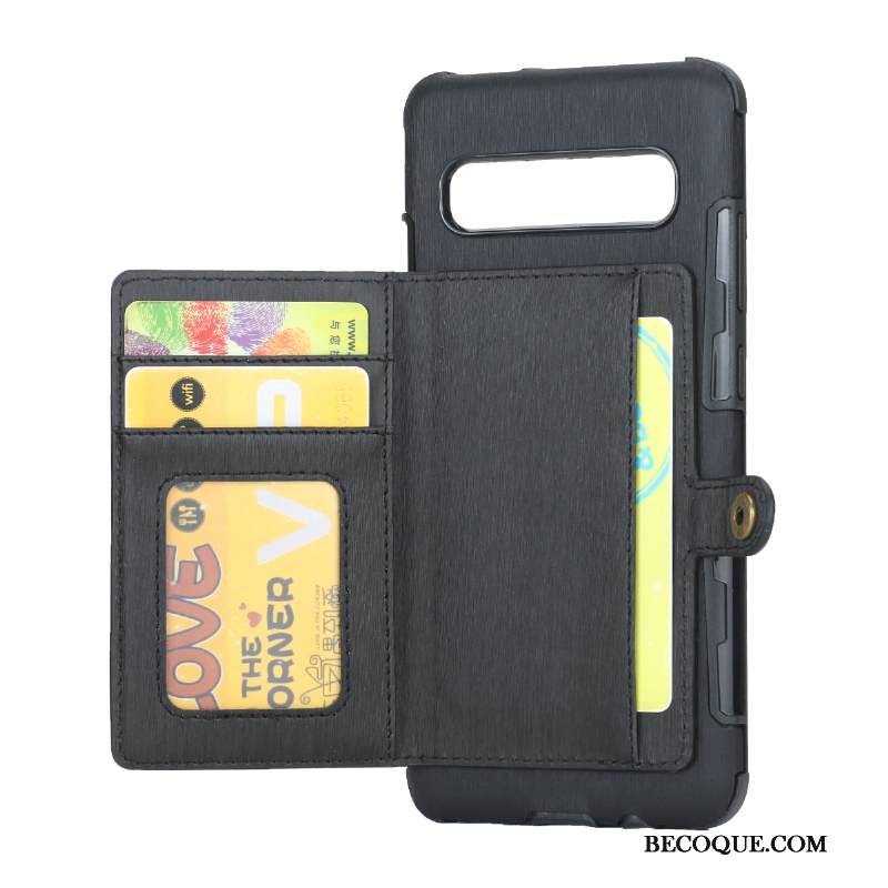 Kuori Samsung Galaxy S10 5g Nahka Musta Murtumaton, Kotelo Samsung Galaxy S10 5g Suojaus Kortti