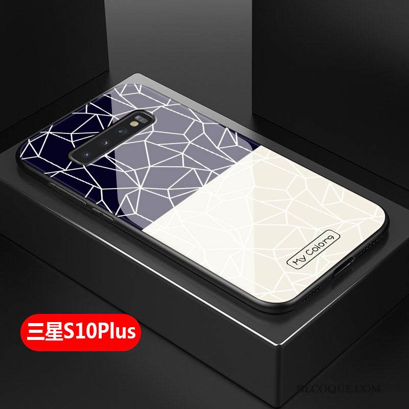 Kuori Samsung Galaxy S10+ Laukut Lasi Persoonallisuus, Kotelo Samsung Galaxy S10+ Silikoni Puhelimen Kuoret Sininen