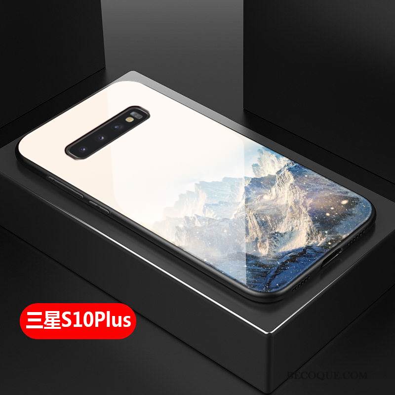Kuori Samsung Galaxy S10+ Laukut Lasi Persoonallisuus, Kotelo Samsung Galaxy S10+ Silikoni Puhelimen Kuoret Sininen