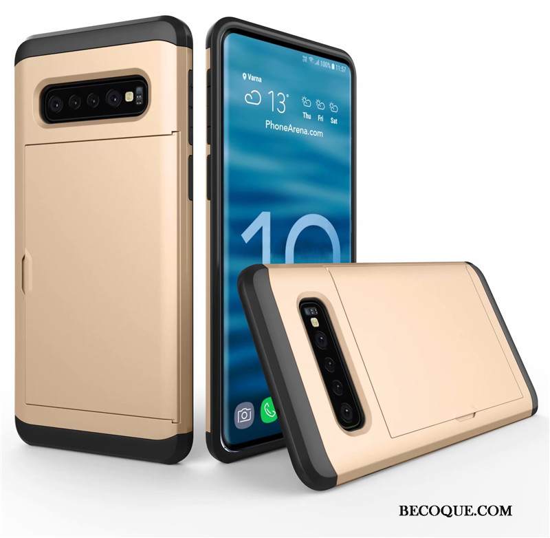 Kuori Samsung Galaxy S10+ Laukut Murtumaton Kulta, Kotelo Samsung Galaxy S10+ Suojaus Kortti Puhelimen Kuoret