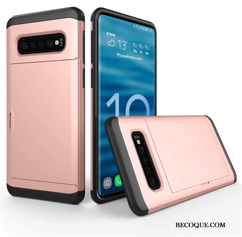 Kuori Samsung Galaxy S10+ Laukut Murtumaton Kulta, Kotelo Samsung Galaxy S10+ Suojaus Kortti Puhelimen Kuoret