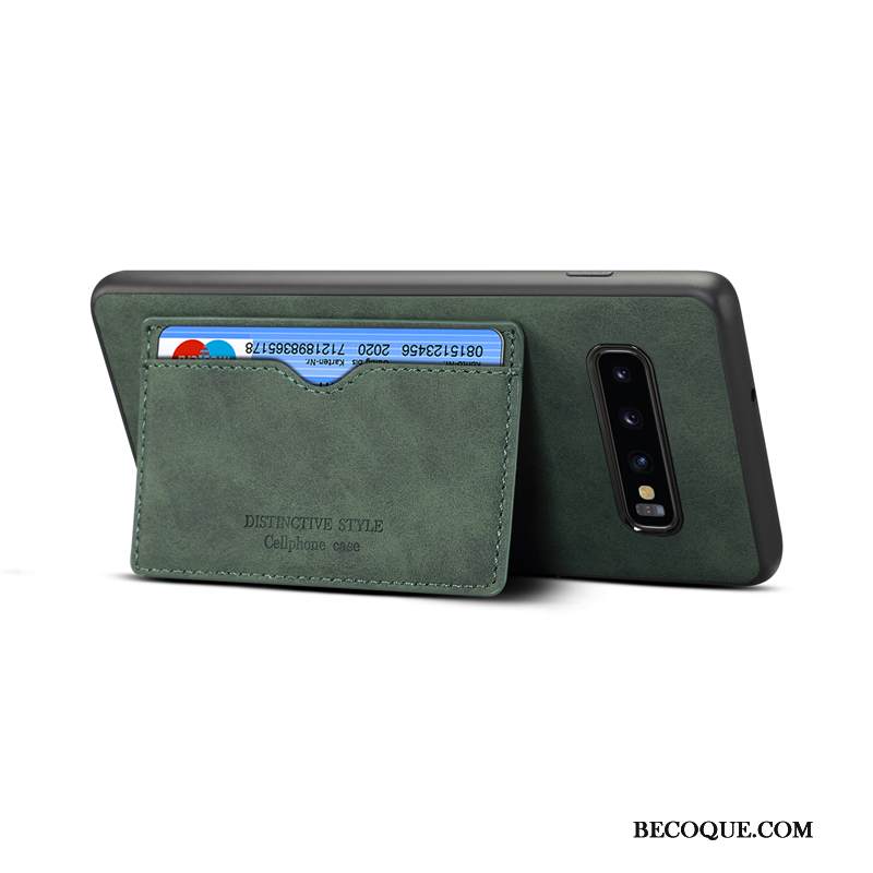 Kuori Samsung Galaxy S10+ Laukut Murtumaton Trendi, Kotelo Samsung Galaxy S10+ Nahka Puhelimen Kuoret Vihreä