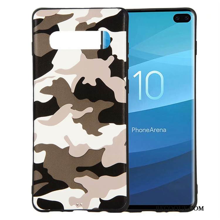 Kuori Samsung Galaxy S10+ Laukut Pu Puhelimen Kuoret, Kotelo Samsung Galaxy S10+ Pehmeä Neste Valkoinen Naamiointi