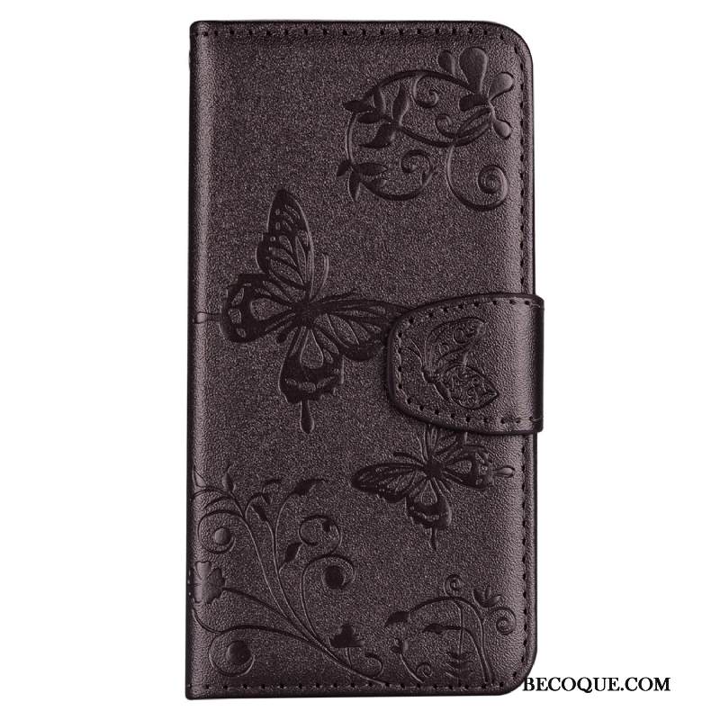 Kuori Samsung Galaxy S10+ Nahka Kortti Perhonen, Kotelo Samsung Galaxy S10+ Suojaus Kukka Puhelimen Kuoret