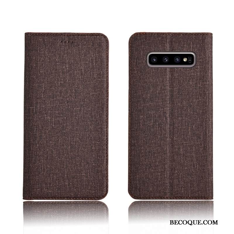 Kuori Samsung Galaxy S10+ Nahka Pellava Uusi, Kotelo Samsung Galaxy S10+ Laukut Murtumaton Jauhe