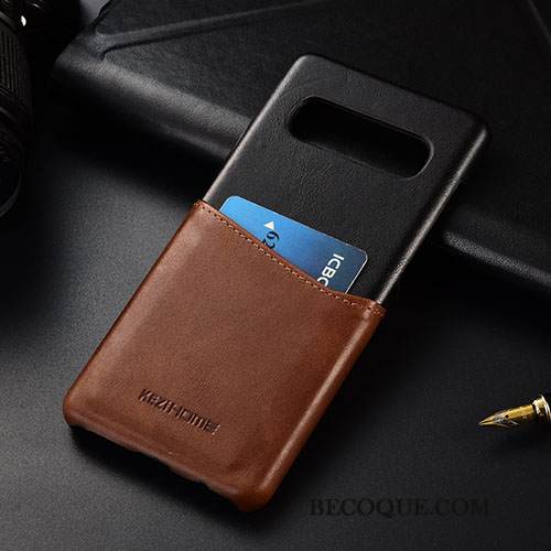 Kuori Samsung Galaxy S10+ Nahka Puhelimen Kuoret Khaki, Kotelo Samsung Galaxy S10+ Kortti