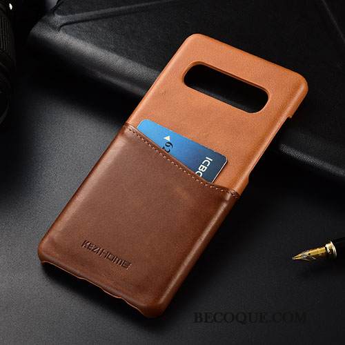 Kuori Samsung Galaxy S10+ Nahka Puhelimen Kuoret Khaki, Kotelo Samsung Galaxy S10+ Kortti